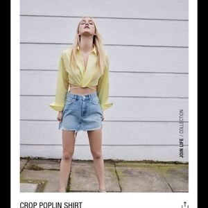 Zara Crop poplin shirt yellow (M) NWOT
